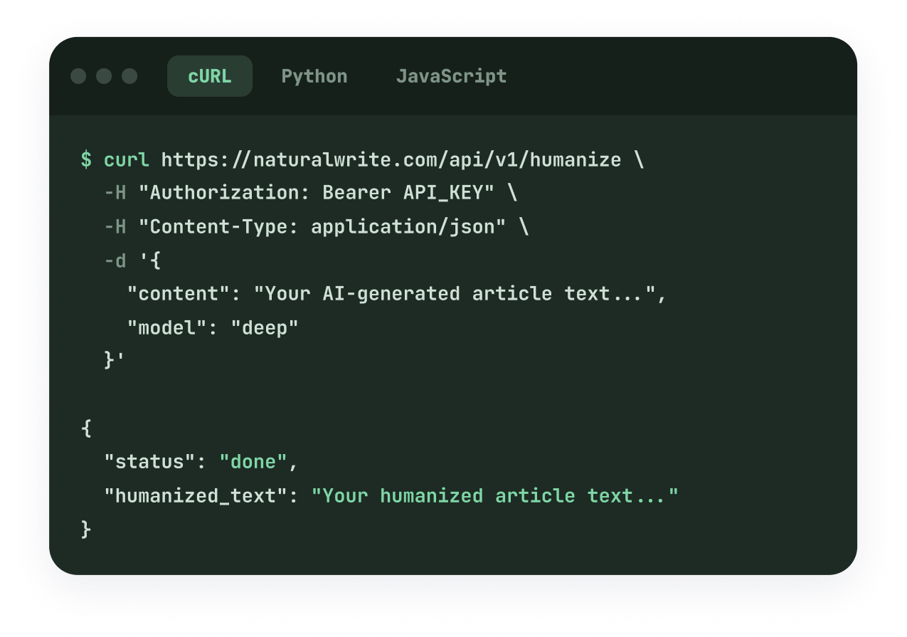 API request and JSON response